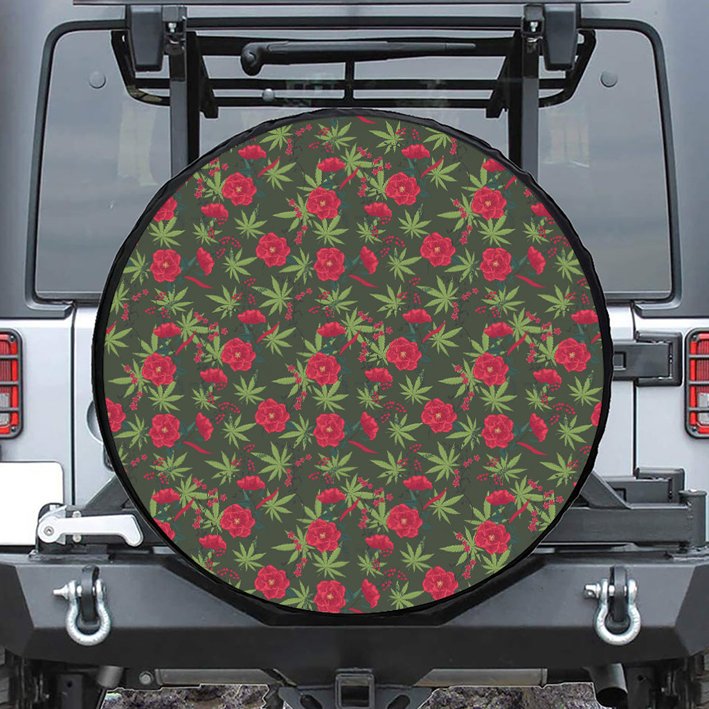 Hemp Leaves And Flowers Pattern Print Tire Cover