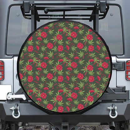 Hemp Leaves And Flowers Pattern Print Tire Cover