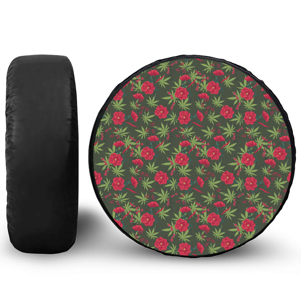 Hemp Leaves And Flowers Pattern Print Tire Cover