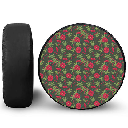 Hemp Leaves And Flowers Pattern Print Tire Cover