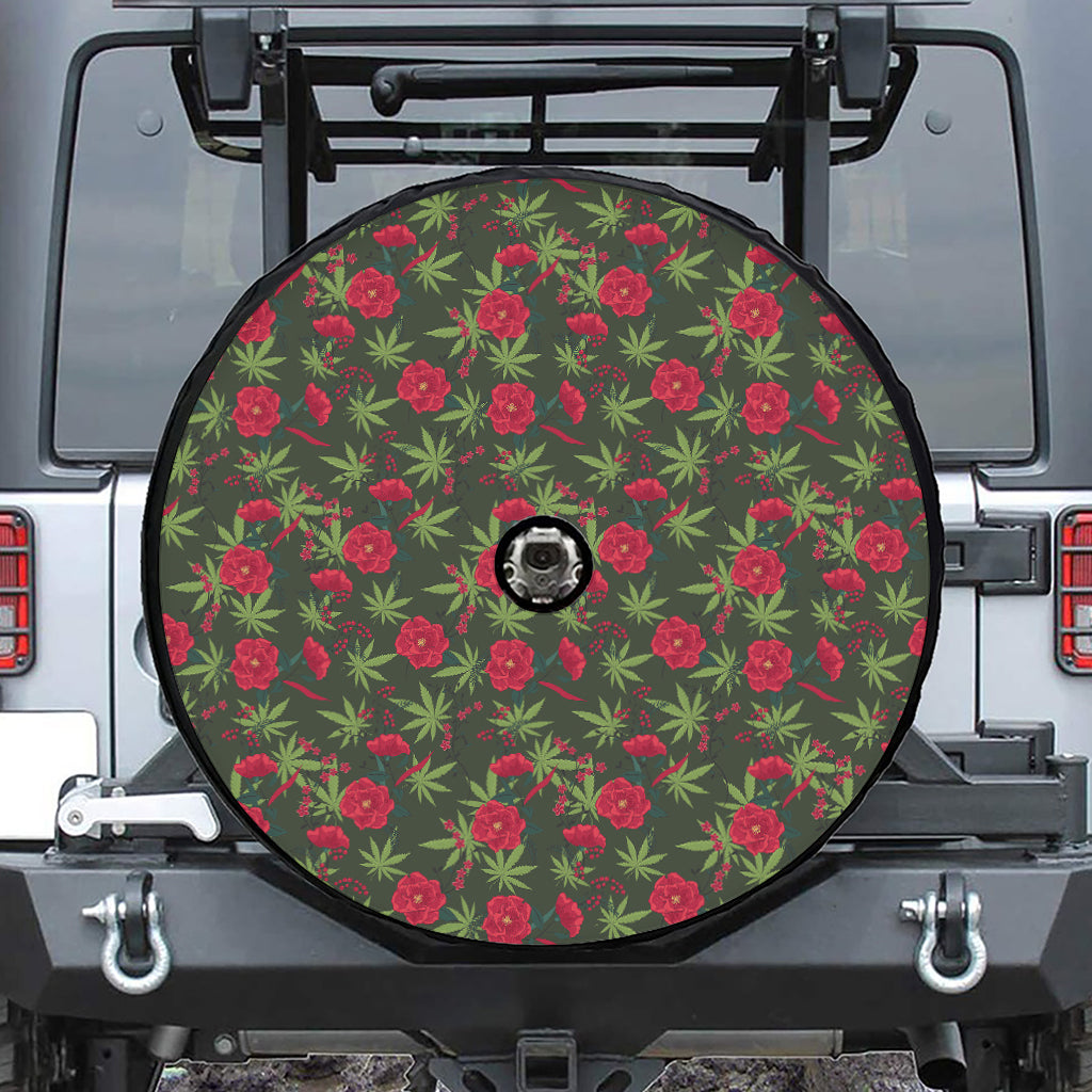 Hemp Leaves And Flowers Pattern Print Tire Cover With Camera Hole