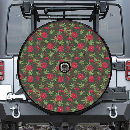 Hemp Leaves And Flowers Pattern Print Tire Cover With Camera Hole
