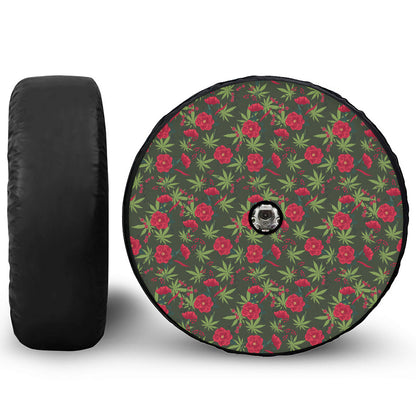 Hemp Leaves And Flowers Pattern Print Tire Cover With Camera Hole