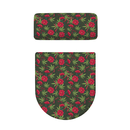 Hemp Leaves And Flowers Pattern Print Toilet Lid And Tank Cover Set