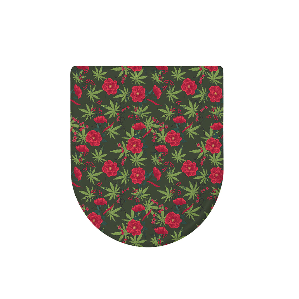 Hemp Leaves And Flowers Pattern Print Toilet Lid Cover
