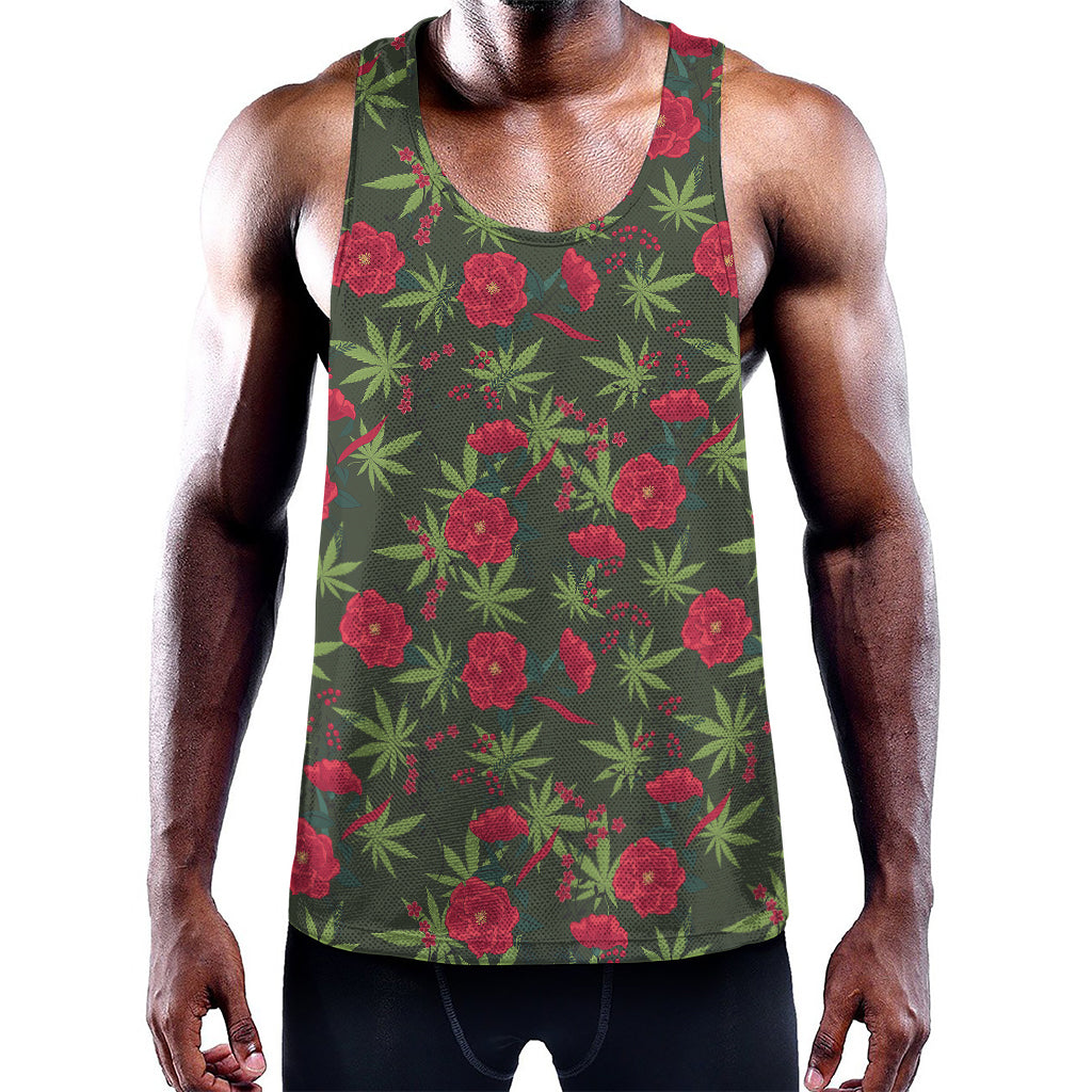 Hemp Leaves And Flowers Pattern Print Training Tank Top