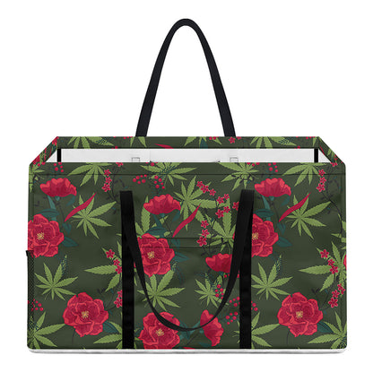 Hemp Leaves And Flowers Pattern Print Utility Tote Bag
