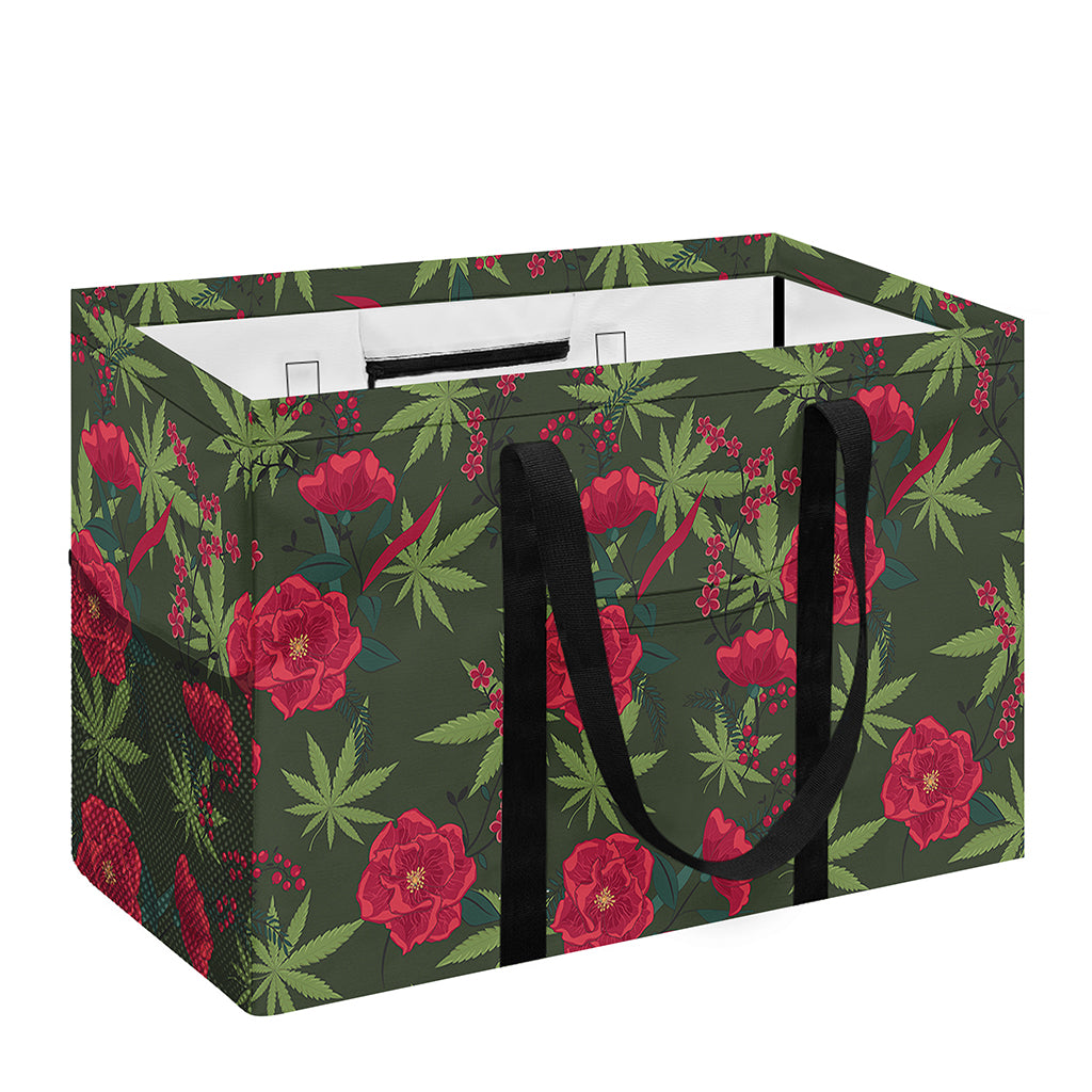 Hemp Leaves And Flowers Pattern Print Utility Tote Bag