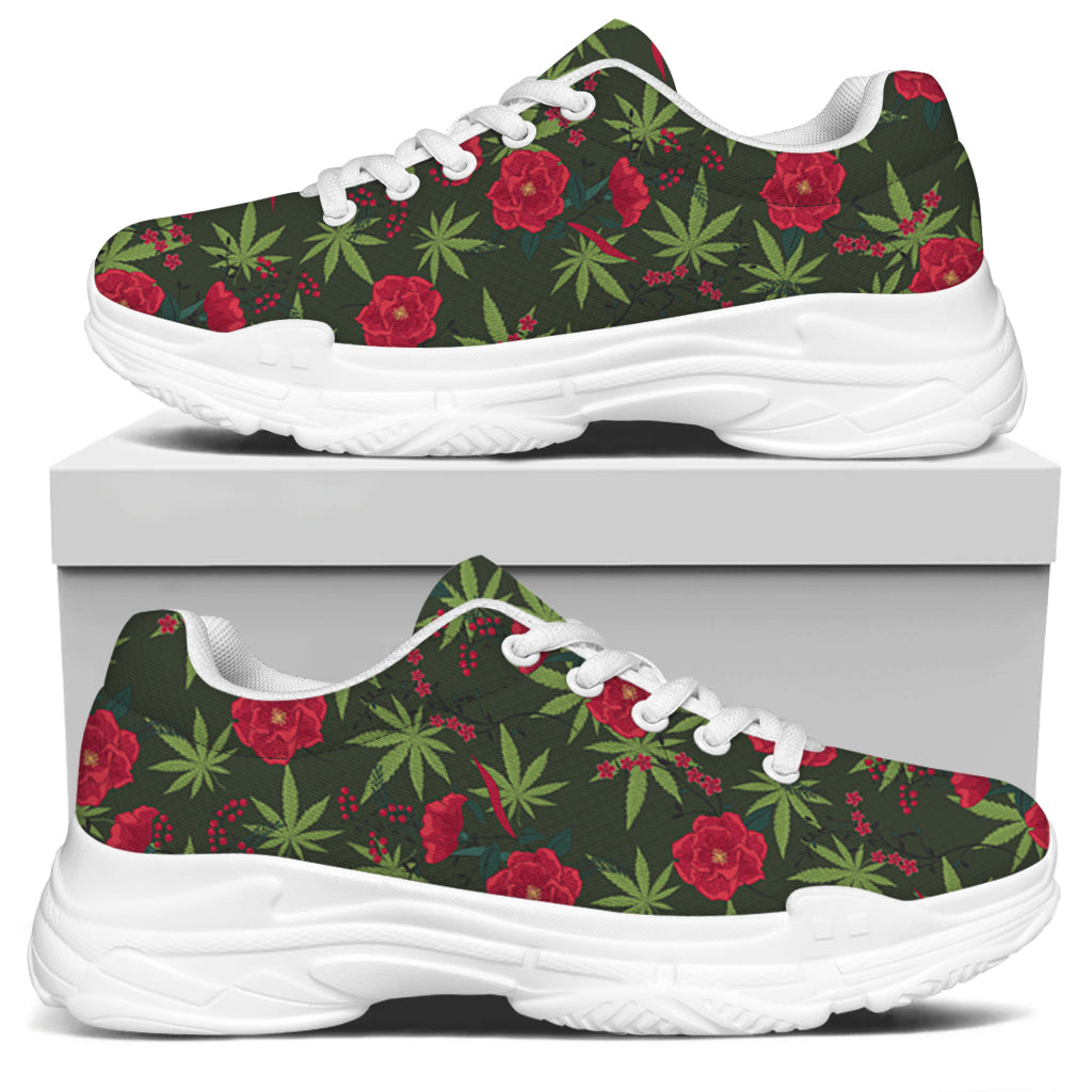 Hemp Leaves And Flowers Pattern Print White Chunky Shoes