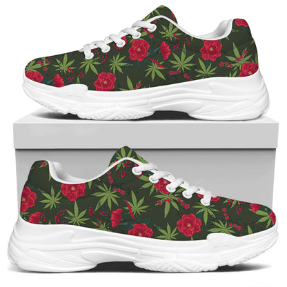 Hemp Leaves And Flowers Pattern Print White Chunky Shoes