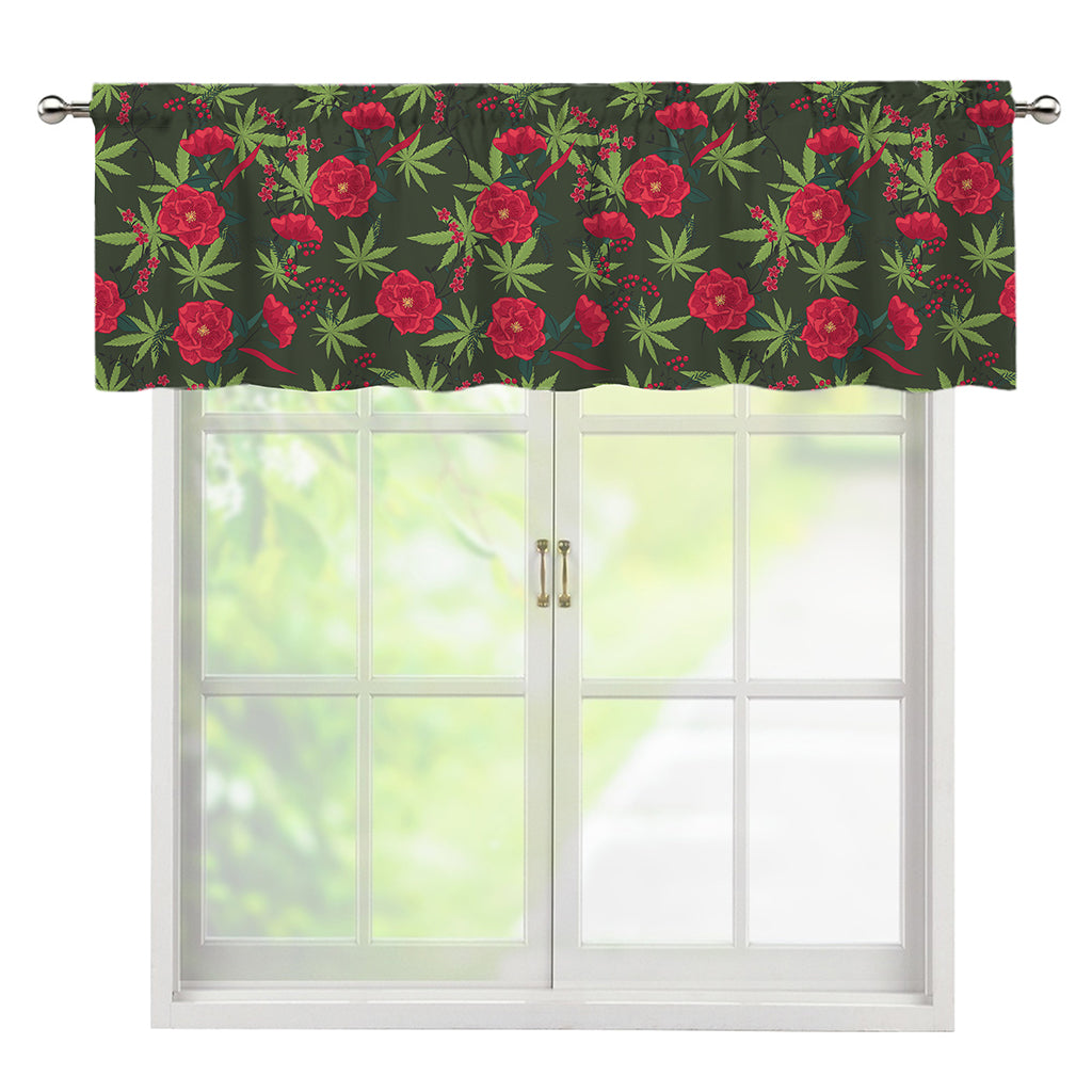 Hemp Leaves And Flowers Pattern Print Window Valance