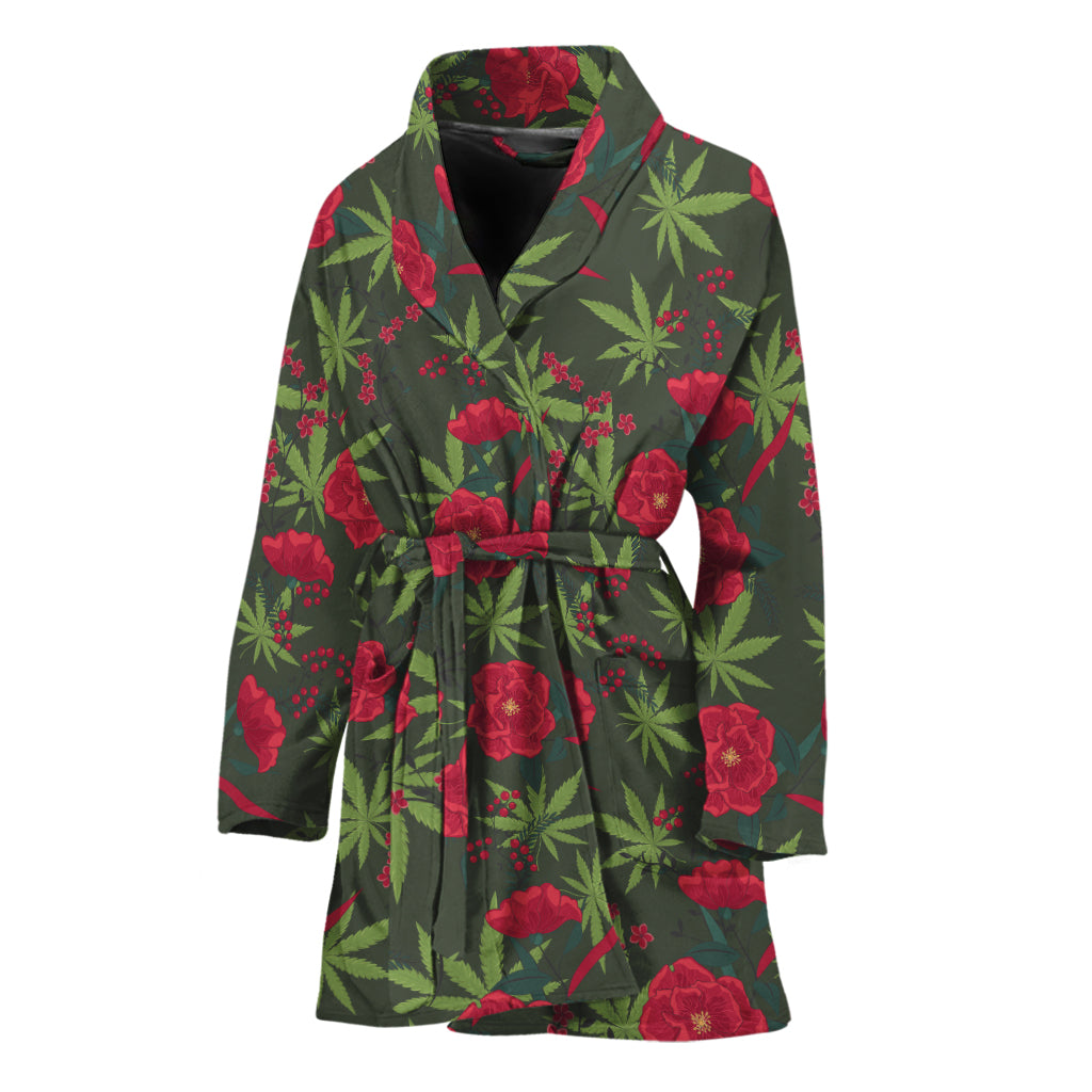 Hemp Leaves And Flowers Pattern Print Women's Bathrobe