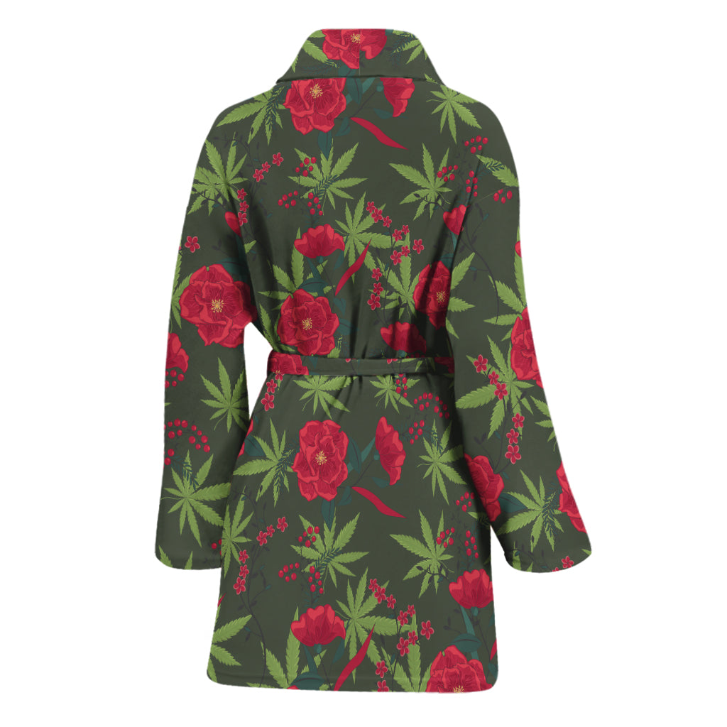Hemp Leaves And Flowers Pattern Print Women's Bathrobe