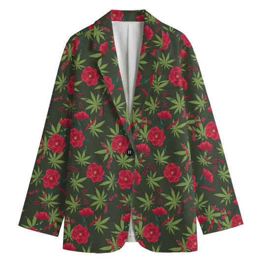 Hemp Leaves And Flowers Pattern Print Women's Blazer