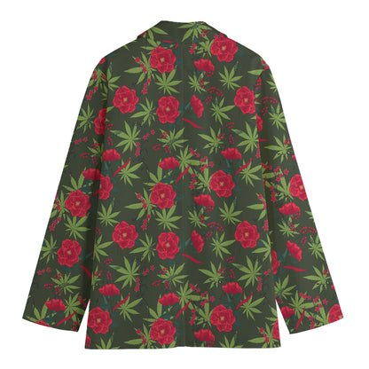 Hemp Leaves And Flowers Pattern Print Women's Blazer