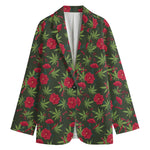 Hemp Leaves And Flowers Pattern Print Women's Cotton Blazer