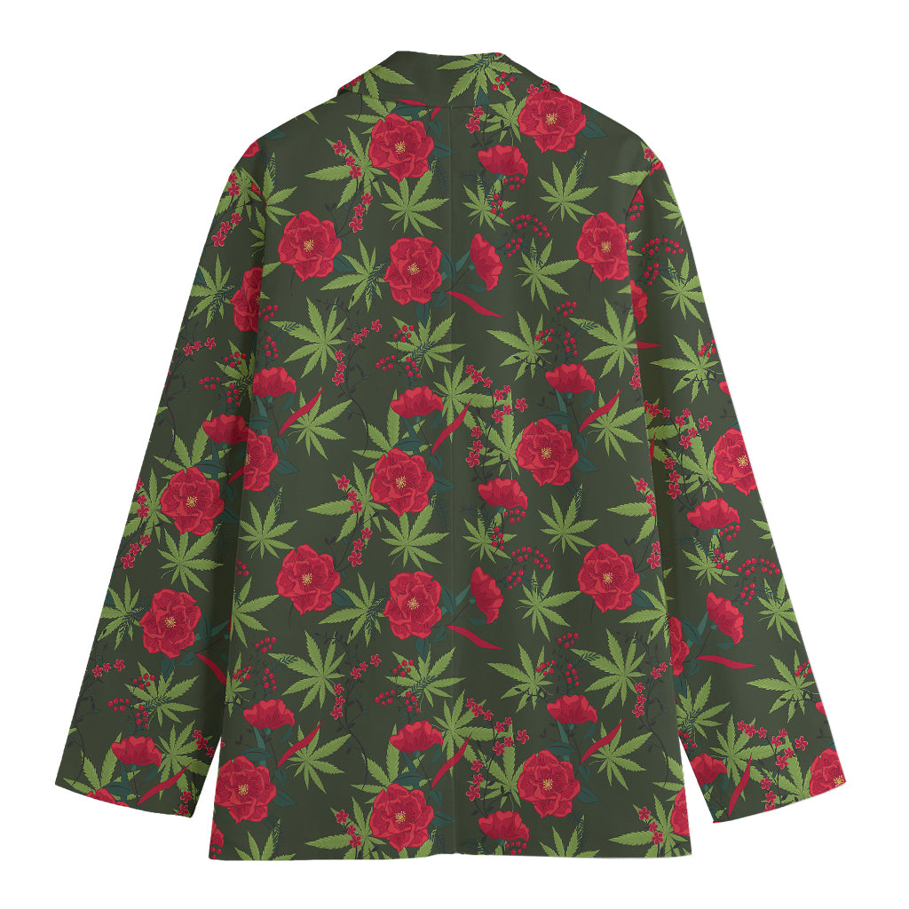 Hemp Leaves And Flowers Pattern Print Women's Cotton Blazer