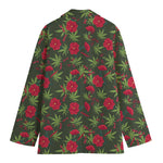 Hemp Leaves And Flowers Pattern Print Women's Cotton Blazer