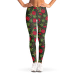 Hemp Leaves And Flowers Pattern Print Women's Leggings