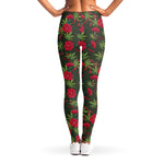 Hemp Leaves And Flowers Pattern Print Women's Leggings
