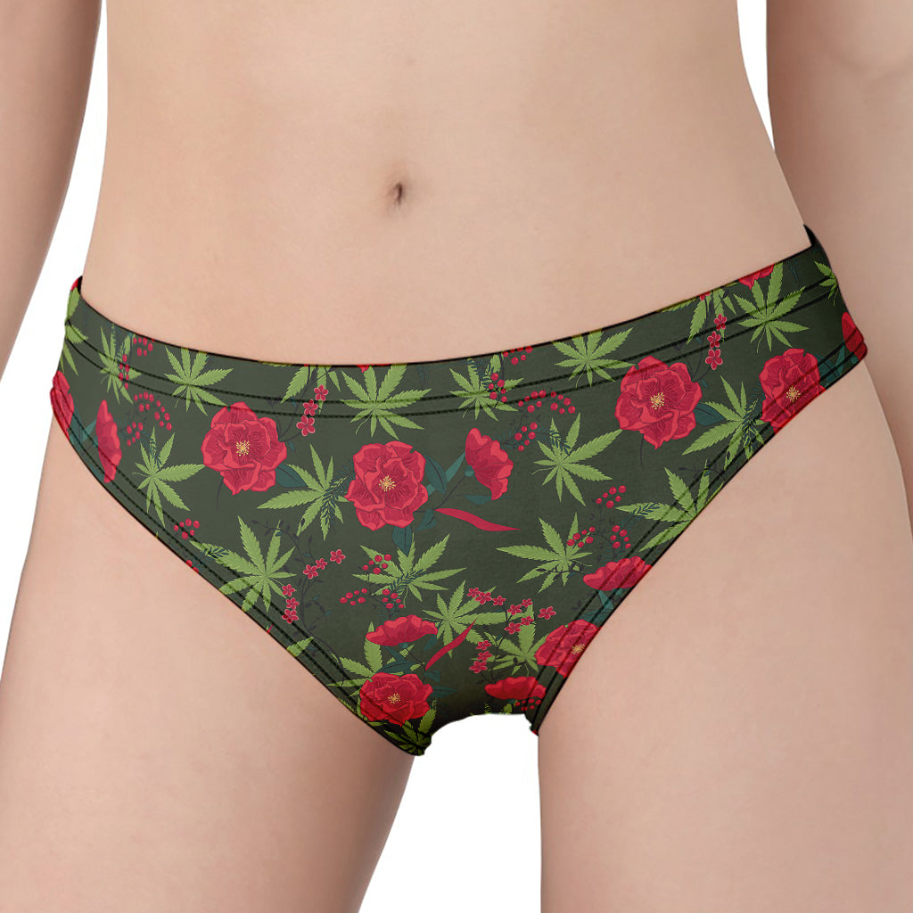 Hemp Leaves And Flowers Pattern Print Women's Panties