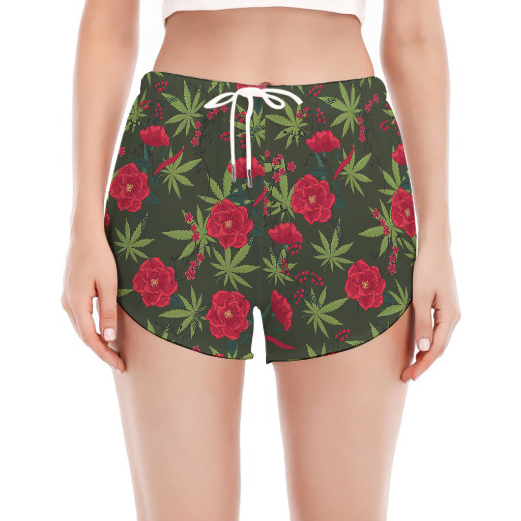 Hemp Leaves And Flowers Pattern Print Women's Split Running Shorts