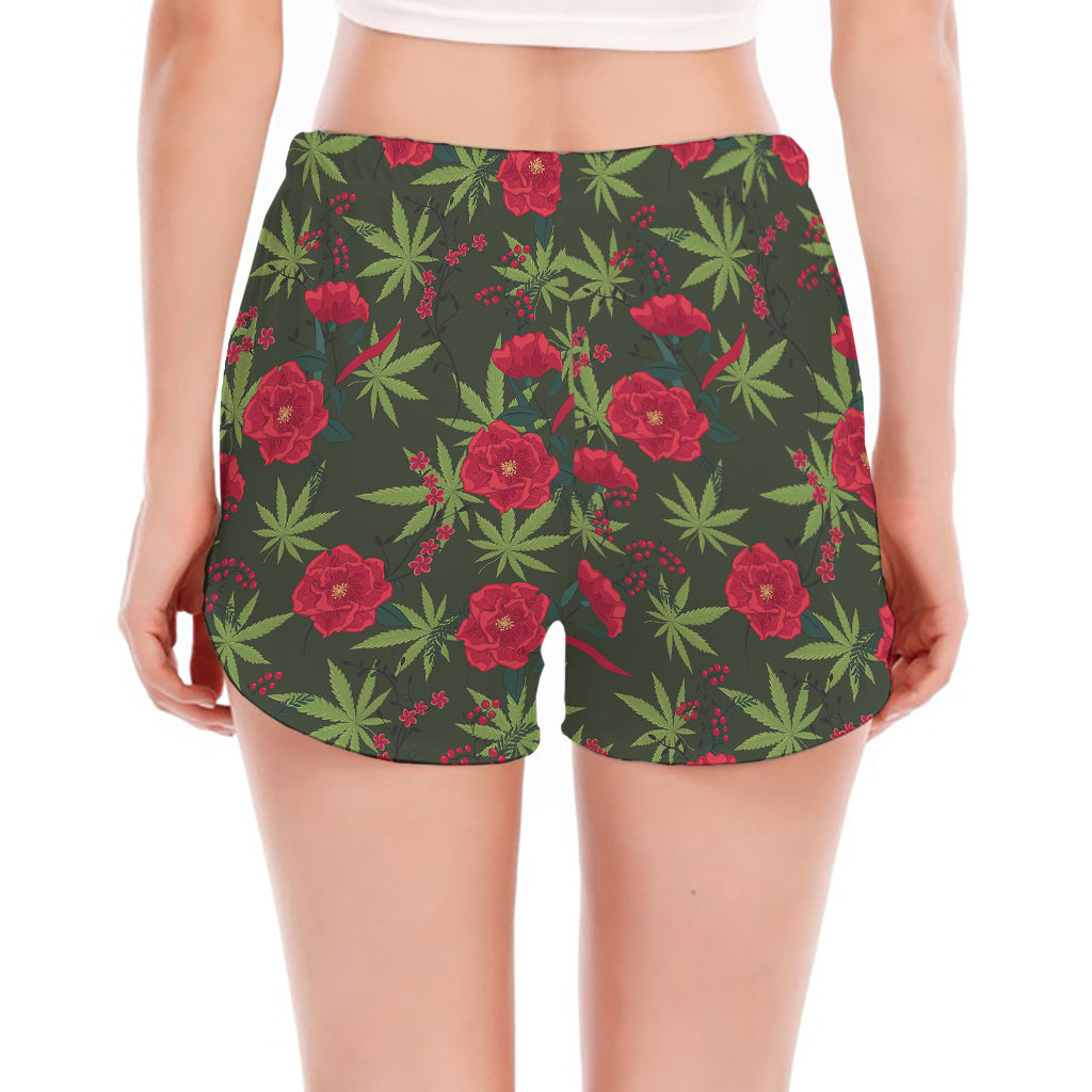 Hemp Leaves And Flowers Pattern Print Women's Split Running Shorts