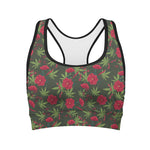 Hemp Leaves And Flowers Pattern Print Women's Sports Bra