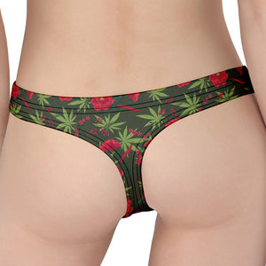 Hemp Leaves And Flowers Pattern Print Women's Thong