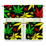 Hemp Leaves Reggae Pattern Print 3 Piece Kitchen Curtains