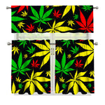 Hemp Leaves Reggae Pattern Print 3 Piece Kitchen Curtains