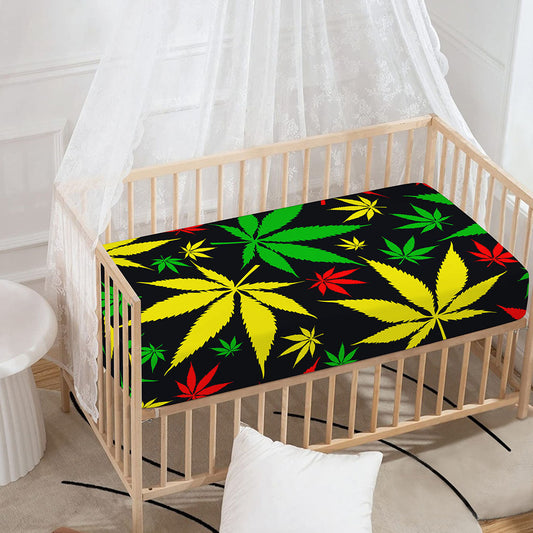 Hemp Leaves Reggae Pattern Print Baby Crib Sheet
