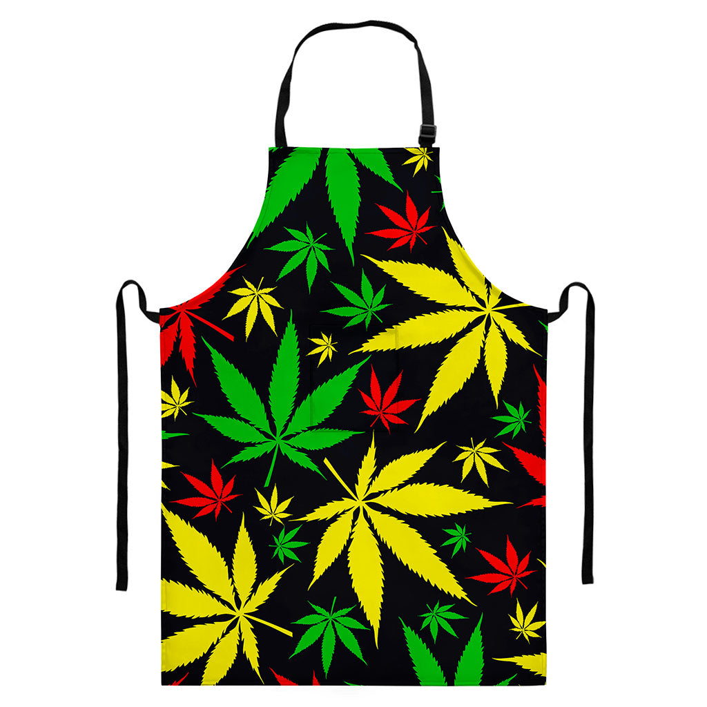 Hemp Leaves Reggae Pattern Print Bib Apron With Pocket