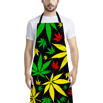 Hemp Leaves Reggae Pattern Print Bib Apron With Pocket