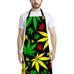 Hemp Leaves Reggae Pattern Print Bib Apron With Pocket