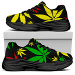 Hemp Leaves Reggae Pattern Print Black Chunky Shoes