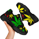 Hemp Leaves Reggae Pattern Print Black Chunky Shoes