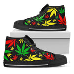 Hemp Leaves Reggae Pattern Print Black High Top Sneakers