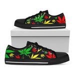 Hemp Leaves Reggae Pattern Print Black Low Top Sneakers