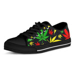 Hemp Leaves Reggae Pattern Print Black Low Top Sneakers