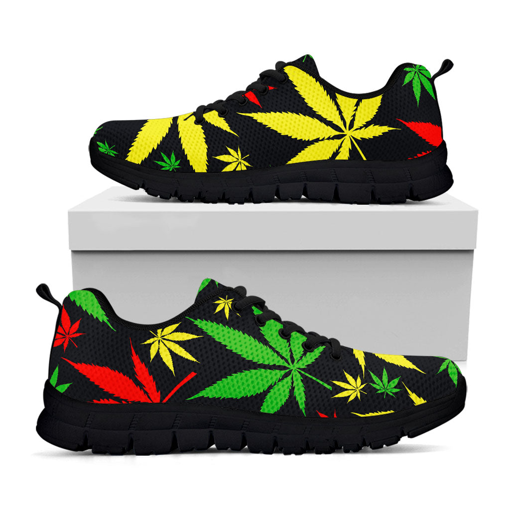 Hemp Leaves Reggae Pattern Print Black Running Shoes