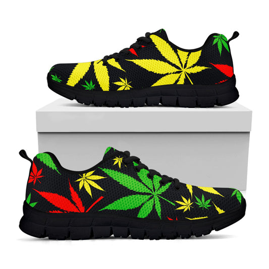 Hemp Leaves Reggae Pattern Print Black Running Shoes
