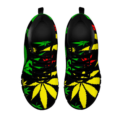 Hemp Leaves Reggae Pattern Print Black Running Shoes