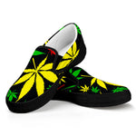 Hemp Leaves Reggae Pattern Print Black Slip On Sneakers