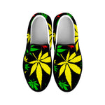 Hemp Leaves Reggae Pattern Print Black Slip On Sneakers