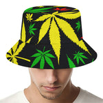 Hemp Leaves Reggae Pattern Print Bucket Hat