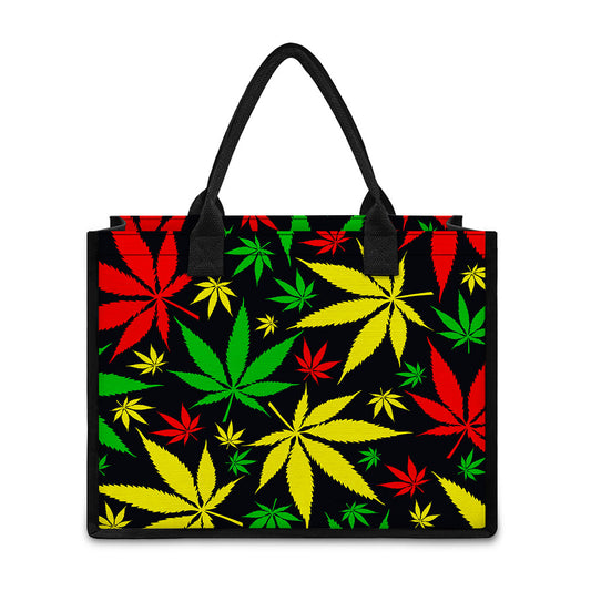 Hemp Leaves Reggae Pattern Print Canvas Tote Bag