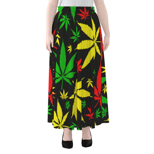 Hemp Leaves Reggae Pattern Print Chiffon Maxi Skirt