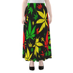 Hemp Leaves Reggae Pattern Print Chiffon Maxi Skirt