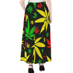 Hemp Leaves Reggae Pattern Print Chiffon Maxi Skirt